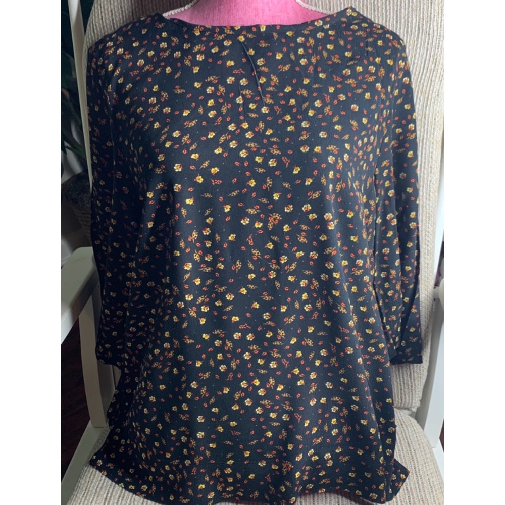 💐H&M BLACK & Floral 3/4 SLEEVE Blouse SIZE 6💐
